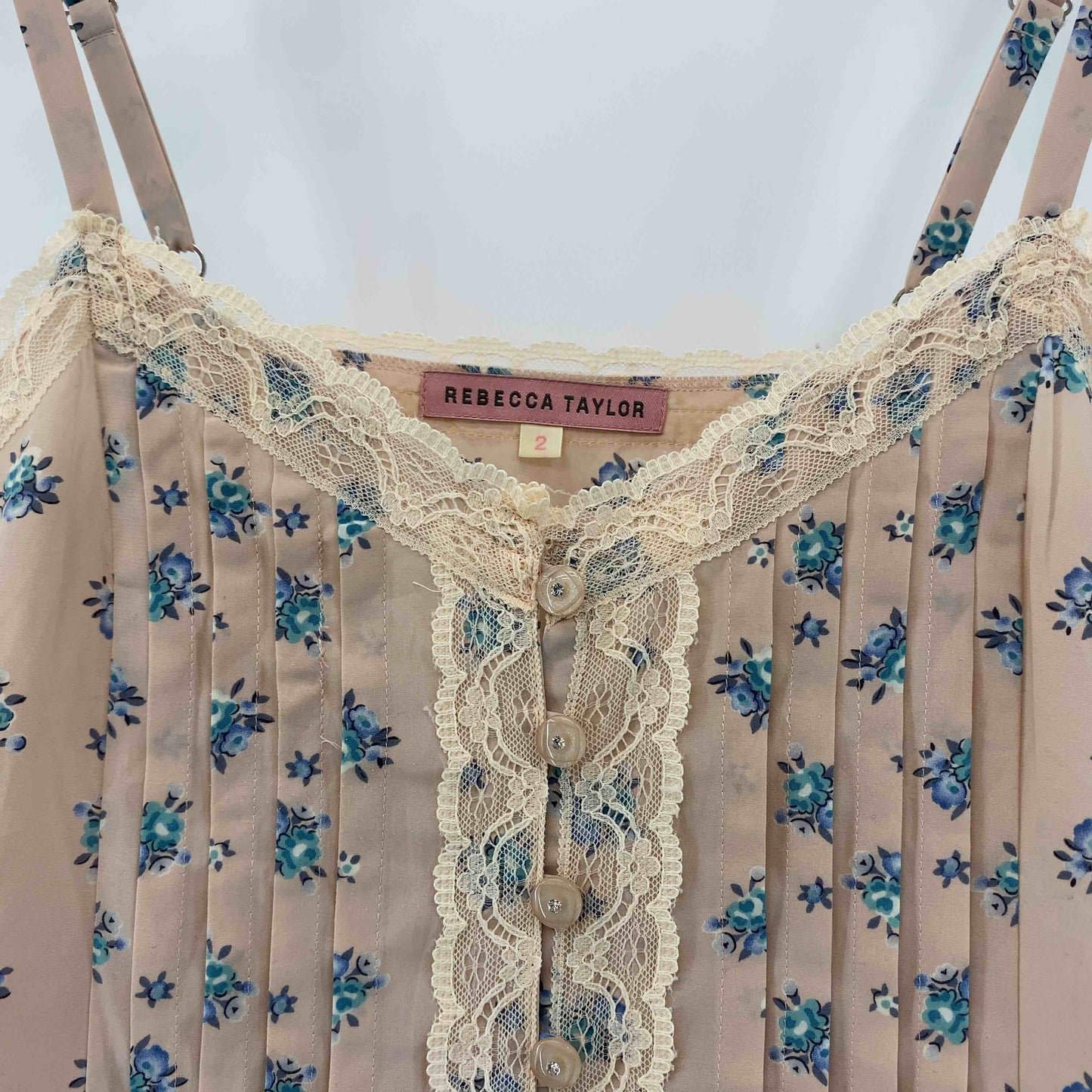 rebecca taylor レベッカテイラー ピンクベージュ　小花柄　裏地無し　 レディース キャミワンピース　サイズ2/M