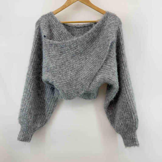 レディース ニット グレー ショート丈 カシュクール風