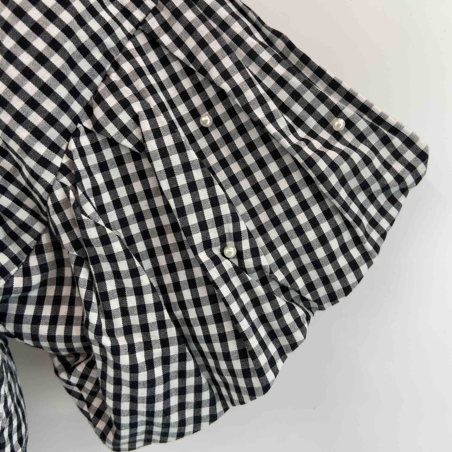 DRESKIP ドレスキップ レディース 半袖シャツ/ブラウス ギンガムチェック バルーンスリーブ 袖パール付き