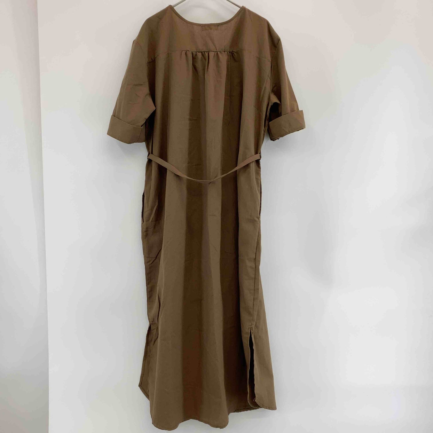 earth music&ecology アースミュージックアンドエコロジー レディース 半袖　ロングワンピース　麻混　ブラウン