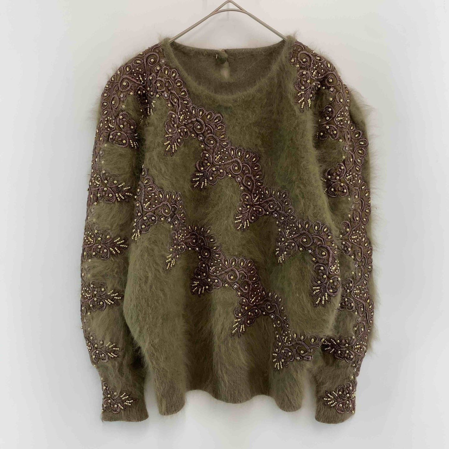 レディース ニット/セーター モヘア調 ビーズ装飾 ブラウン系