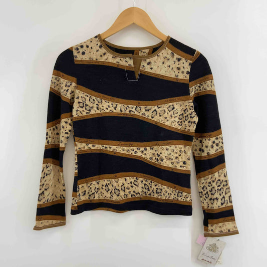 伊太利屋 イタリヤ 総柄　アニマル柄　黒×茶系　レディース Tシャツ（長袖）カットソー　サイズ7