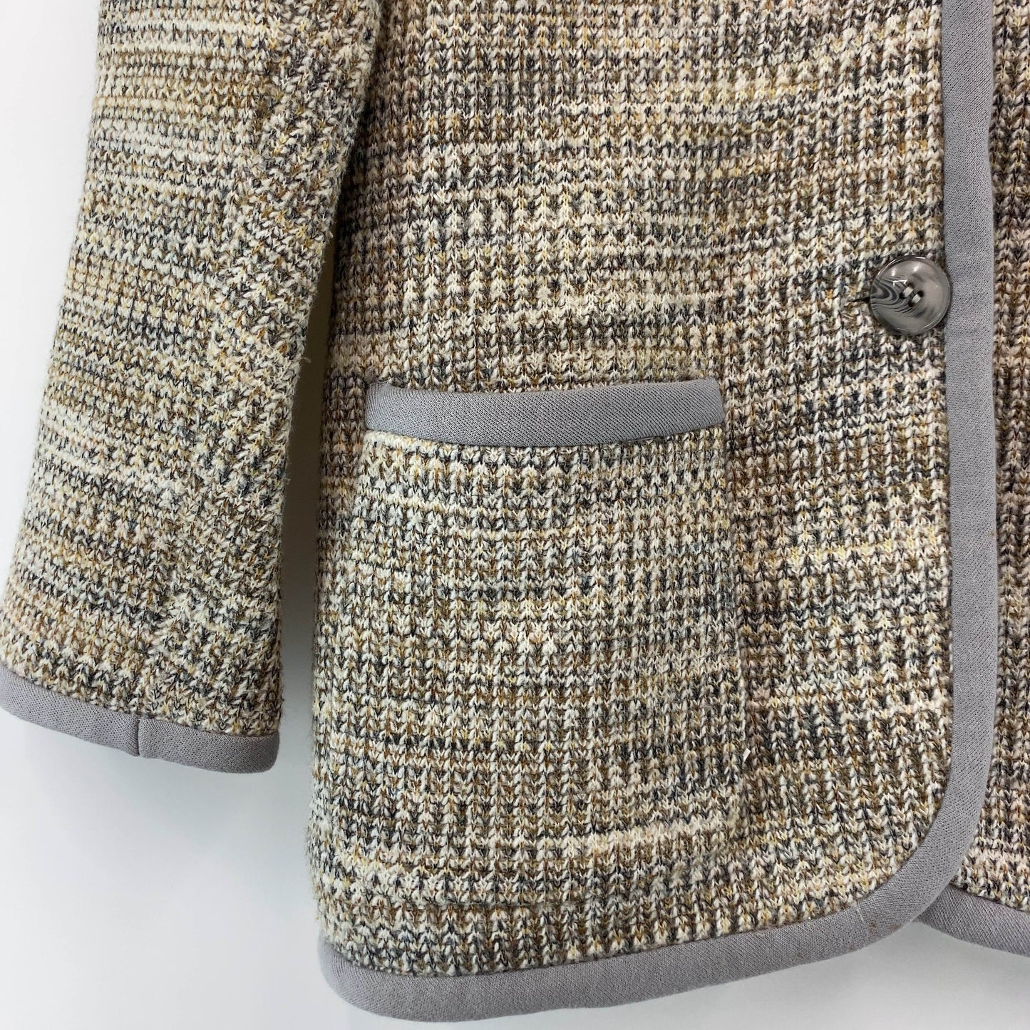 Butte Knit 茶×グレー×きなり　ミックス色　着丈長め　テーラードジャケット　カーディガン　裏地無し