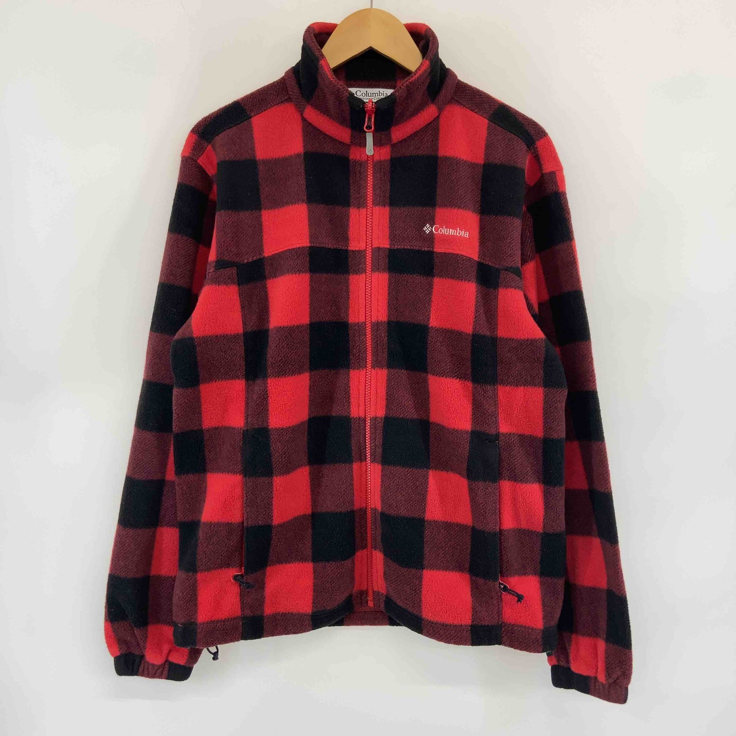 Columbia コロンビア メンズ フリースアウター　チェック　赤　ロゴ刺繍