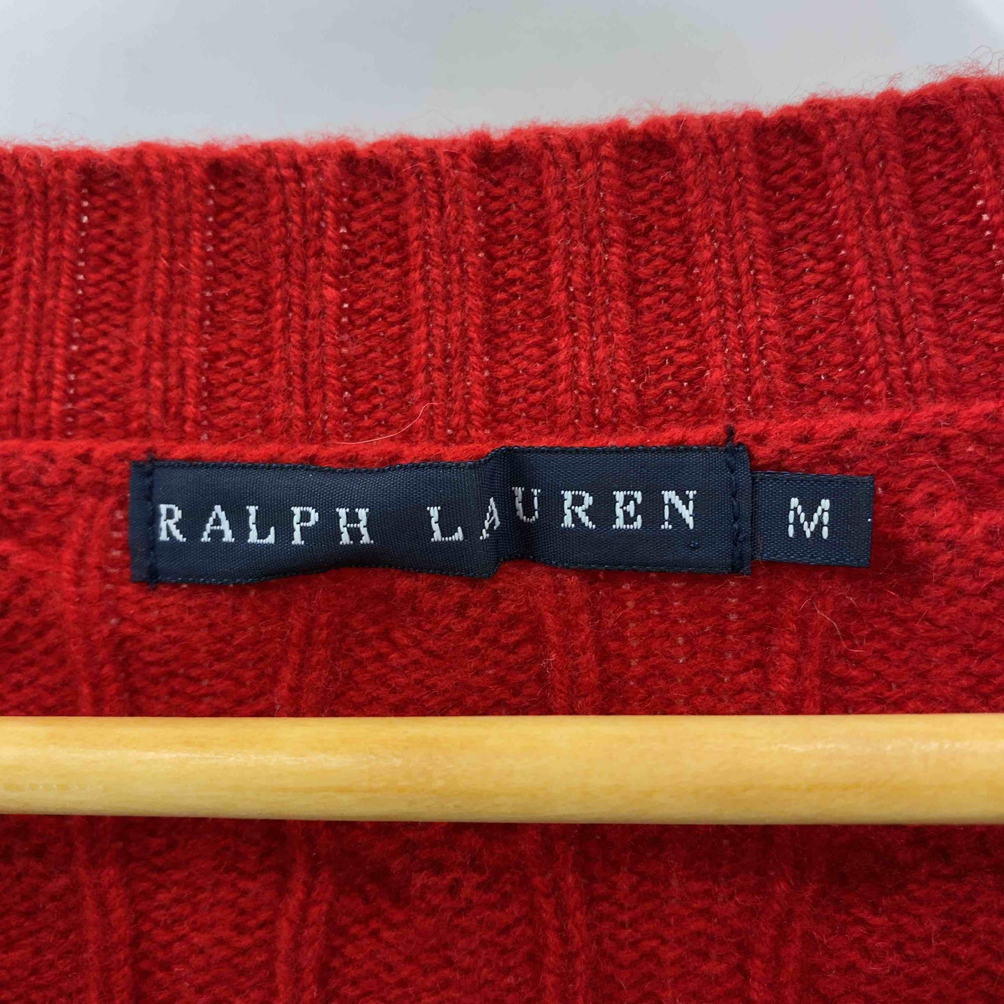 Ralph Lauren ラルフローレン 赤　レッド　無地　ケーブル編み　Vネックセータ　サイズМ