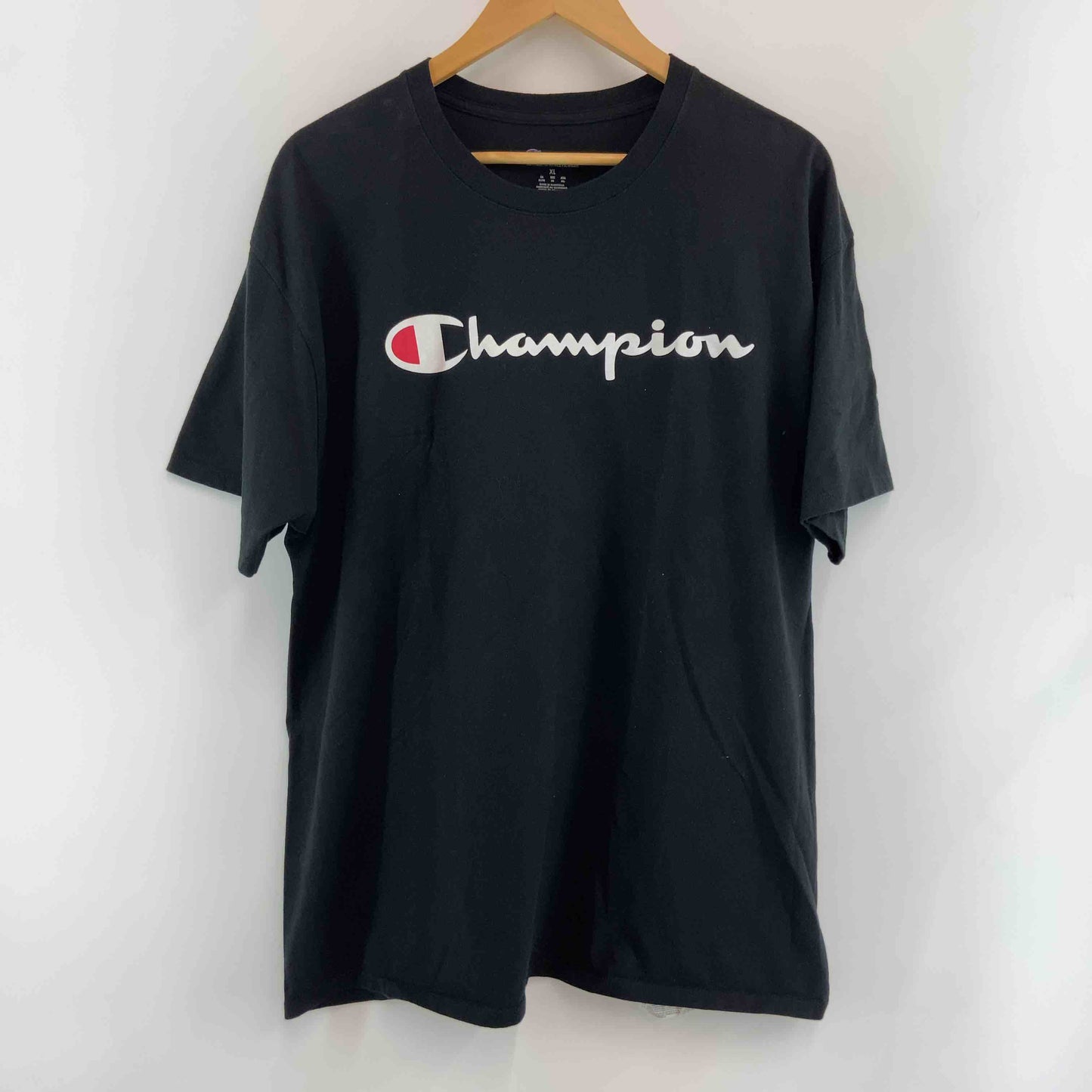 Champion ブラック プリントロゴ メンズ チャンピオン Tシャツ(半袖/袖無し)