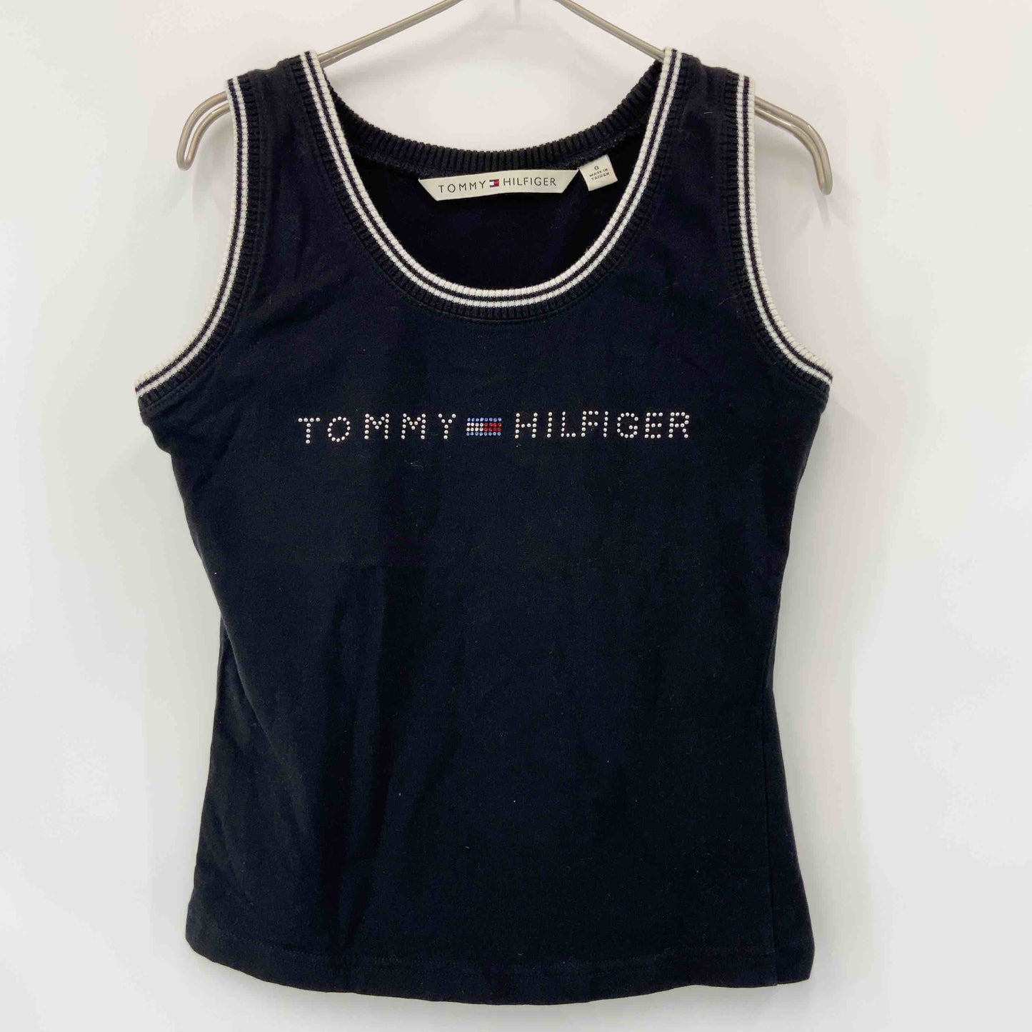 TOMMY HILFIGER  黒　ブラック　無地タンクトップ　ビジュー付き　サイズ0