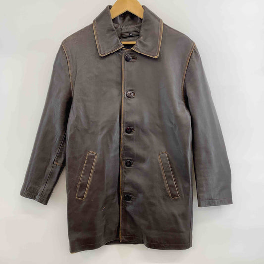 メンズ  レザージャケット　本革　レザーカーコート　ブラウン　裏地