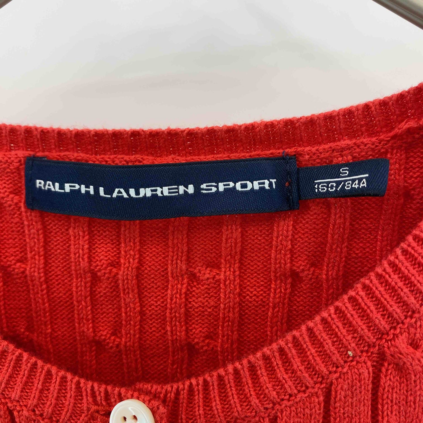 Ralph Lauren レディース ラルフローレン ケーブル編み　カーディガン　ロゴ刺繍　赤