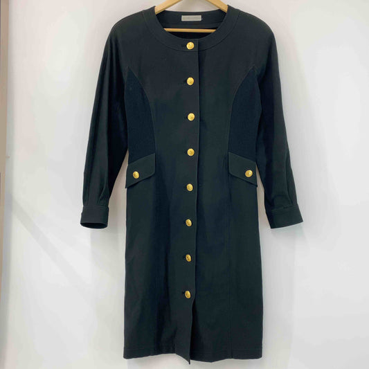 mila schon ミラショーン レディース ノーカラー ロングコート ブラック 金ボタン 肩パッド入り