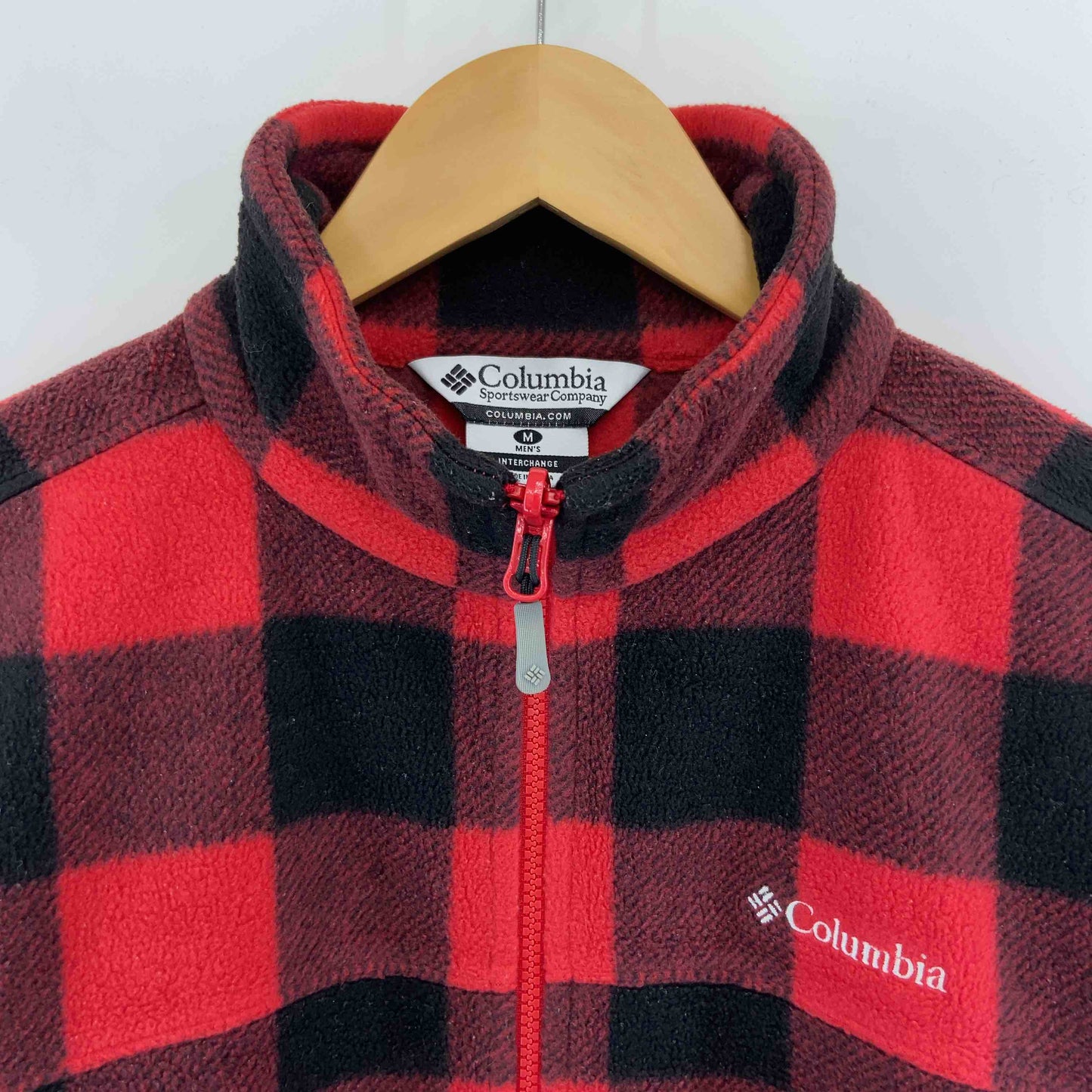 Columbia コロンビア メンズ フリースアウター　チェック　赤　ロゴ刺繍