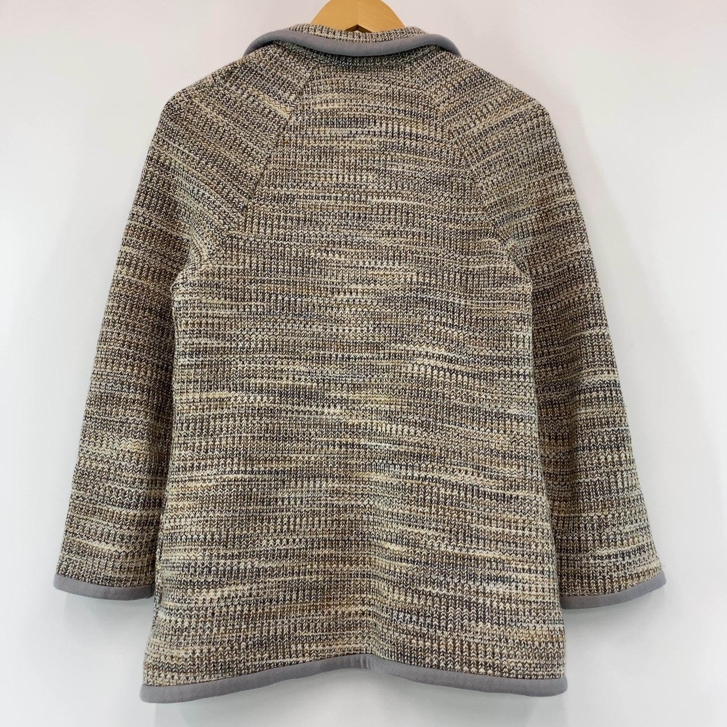 Butte Knit 茶×グレー×きなり　ミックス色　着丈長め　テーラードジャケット　カーディガン　裏地無し