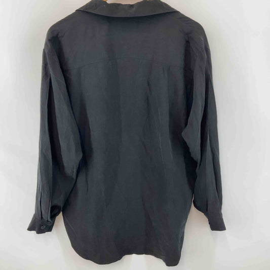 無地 レディース オープンカラー シルクシャツ 飾りポケット