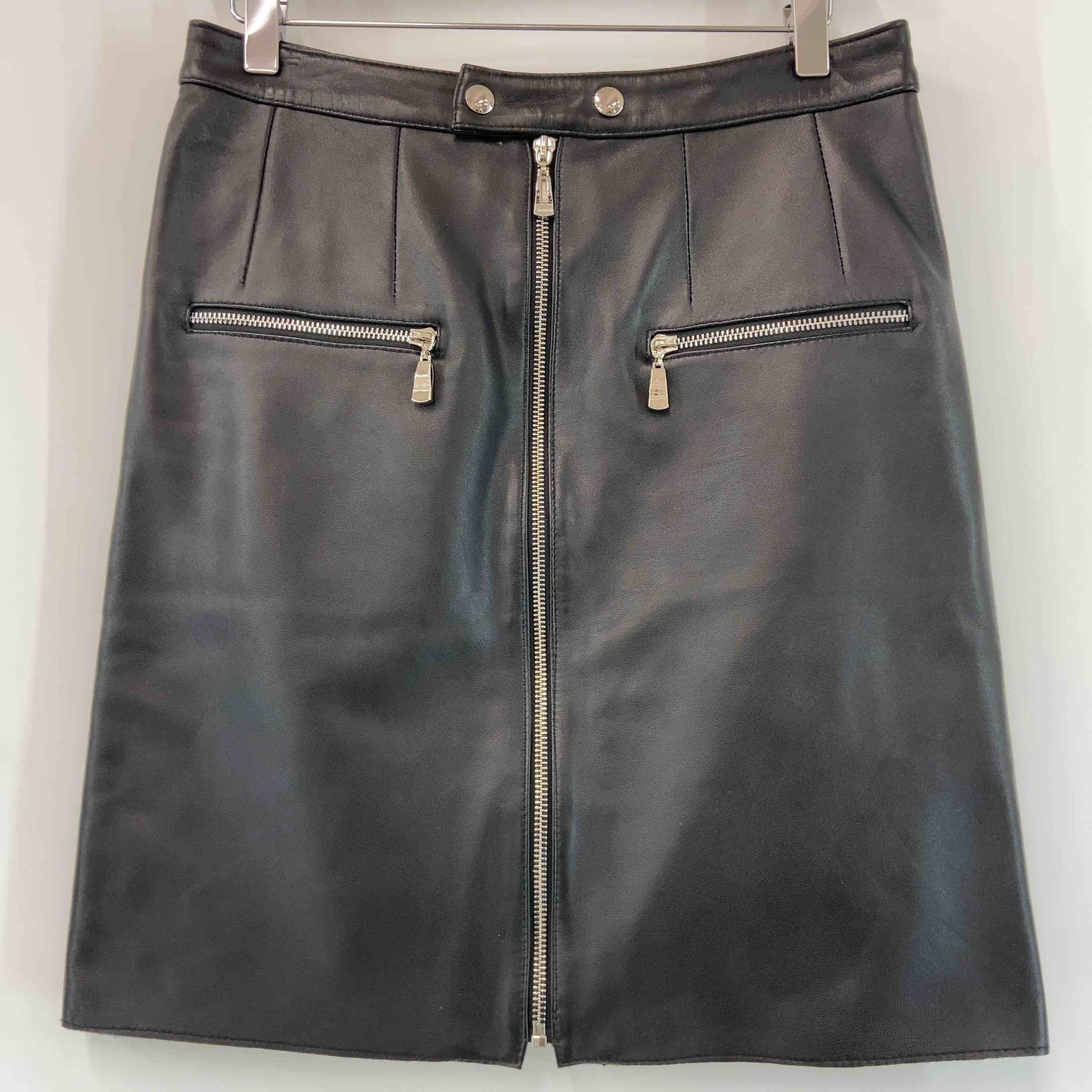レディース タイトスカート シープスキン ブラック ひざ丈 フルジップ