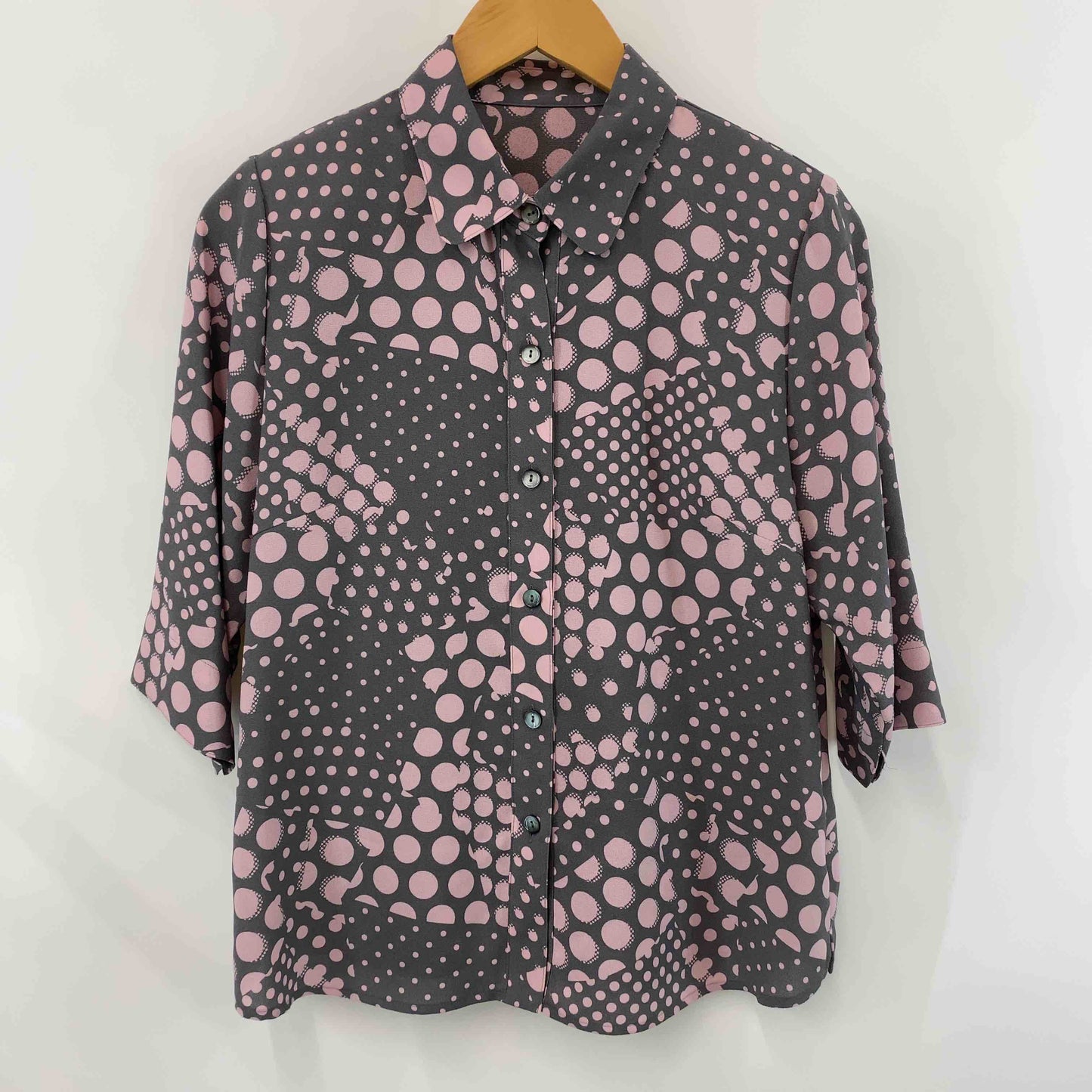 レディース  ブラウス七部 グレー ローズ キカ柄