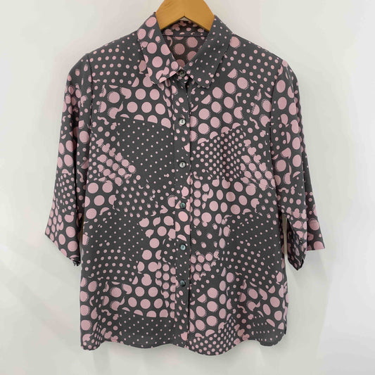 レディース  ブラウス七部 グレー ローズ キカ柄