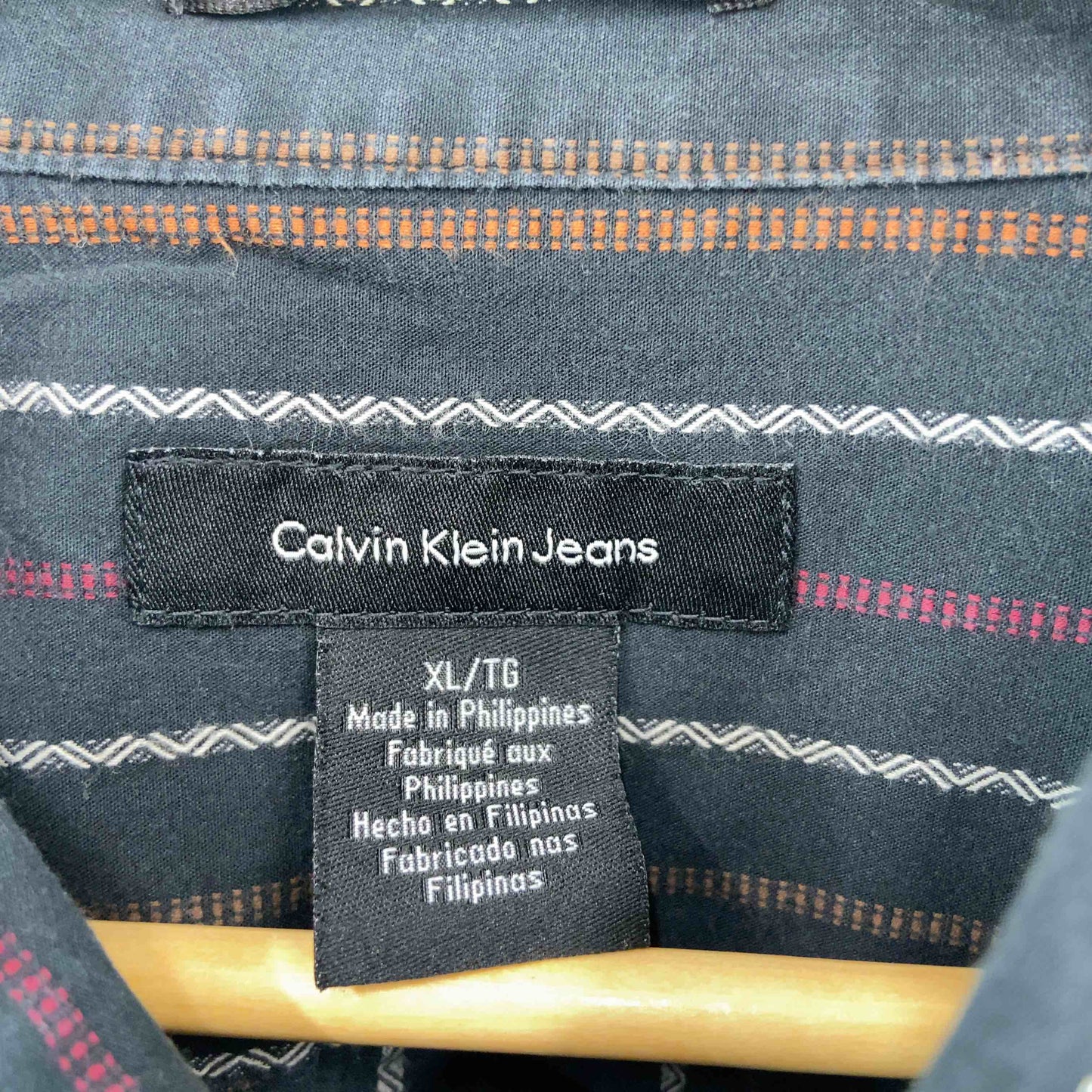 Calvin Klein メンズ カルバンクライン シャツ ブラック 長袖 ストライプ